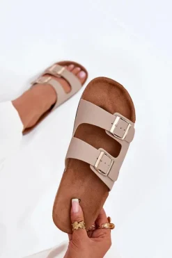 Damskie Klapki Wsuwane Na Korkowej Podeszwie Beżowe Cortina