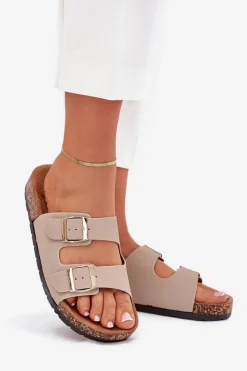 Damskie Klapki Wsuwane Na Korkowej Podeszwie Beżowe Cortina