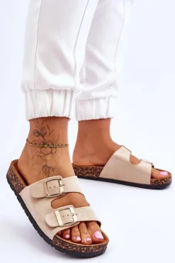 Damskie Klapki Wsuwane Na Korkowej Podeszwie Beżowe Cortina