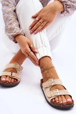 Damskie Klapki Wsuwane Na Korkowej Podeszwie Beżowe Cortina