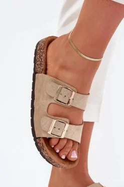 Damskie Klapki Wsuwane Na Korkowej Podeszwie Złote Cortina