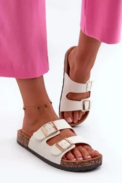 Damskie Klapki Wsuwane Na Korkowej Podeszwie Białe Cortina