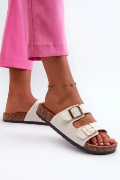 Damskie Klapki Wsuwane Na Korkowej Podeszwie Białe Cortina