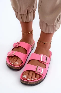 Damskie Klapki Wsuwane Na Korkowej Podeszwie Neonowy Róż Cortina