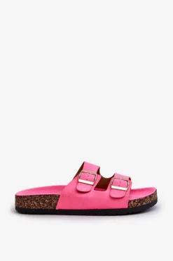 Damskie Klapki Wsuwane Na Korkowej Podeszwie Neonowy Róż Cortina