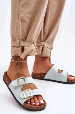 Damskie Klapki Wsuwane Na Korkowej Podeszwie Miętowe Cortina