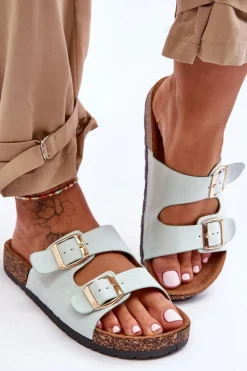 Damskie Klapki Wsuwane Na Korkowej Podeszwie Miętowe Cortina