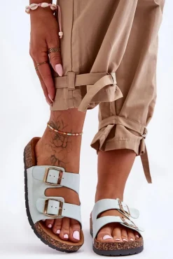 Damskie Klapki Wsuwane Na Korkowej Podeszwie Miętowe Cortina