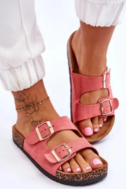 Damskie Klapki Wsuwane Na Korkowej Podeszwie Różowe Cortina