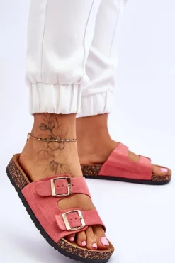 Damskie Klapki Wsuwane Na Korkowej Podeszwie Różowe Cortina