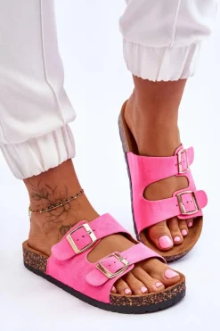 Damskie Klapki Wsuwane Na Korkowej Podeszwie Neonowe Różowe Cortina