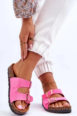 Damskie Klapki Wsuwane Na Korkowej Podeszwie Neonowe Różowe Cortina