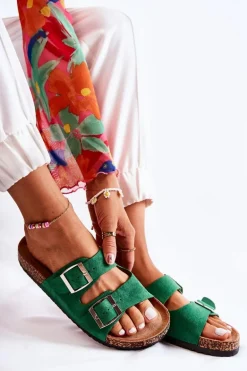 Damskie Klapki Wsuwane Zielone Misandei