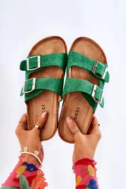 Damskie Klapki Wsuwane Zielone Misandei