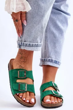 Damskie Klapki Wsuwane Zielone Destino