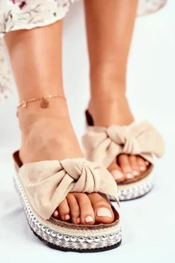 Damskie Klapki Wysokie Beżowe Mortigo