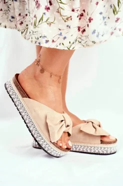 Damskie Klapki Wysokie Beżowe Mortigo