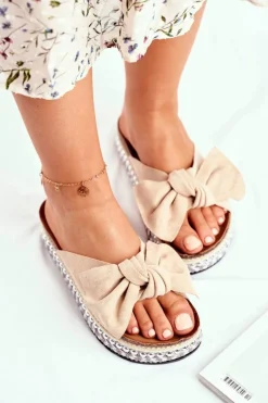 Damskie Klapki Wysokie Beżowe Mortigo