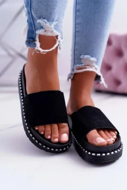 Damskie Klapki Wysokie Czarne Kadela