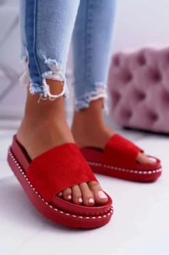 Damskie Klapki Wysokie Czerwone Kadela