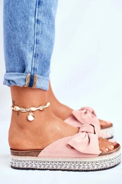 Damskie Klapki Wysokie Różowe Mortigo