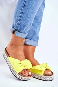 Damskie Klapki Wysokie Żółte Neonowe Mortigo