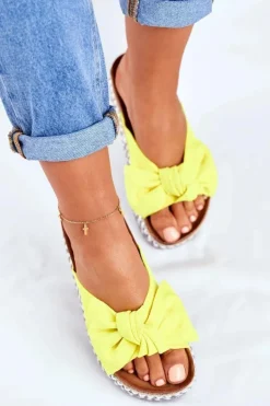 Damskie Klapki Wysokie Żółte Neonowe Mortigo