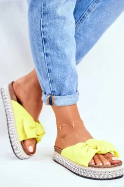 Damskie Klapki Wysokie Żółte Neonowe Mortigo