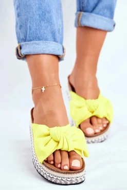 Damskie Klapki Wysokie Żółte Neonowe Mortigo