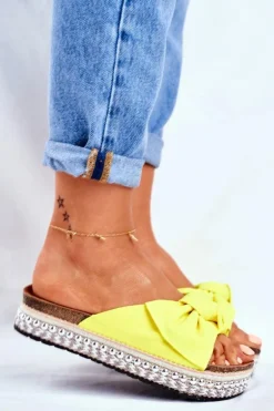 Damskie Klapki Wysokie Żółte Neonowe Mortigo