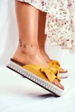 Damskie Klapki Wysokie Żółte Mortigo