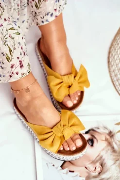 Damskie Klapki Wysokie Żółte Mortigo