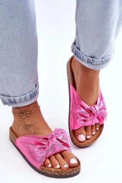 Damskie Klapki Z Błyszczącą Kokardą Różowe Cristina