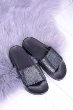 Damskie Klapki Z Cyrkoniami LadyCristal Czarne