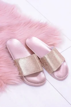 Damskie Klapki Z Cyrkoniami LadyCristal Różowe Złoto