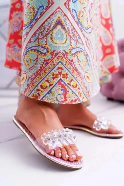 Damskie Klapki Z Cyrkoniami Lu Boo Benzynowe Różowe Mediana