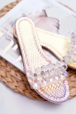 Damskie Klapki Z Cyrkoniami Lu Boo Benzynowe Różowe Mediana