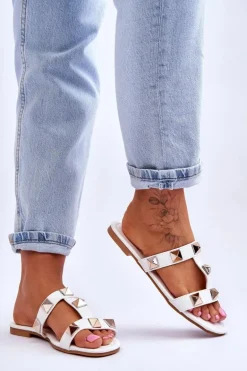 Damskie Klapki Z Dużymi Ćwiekami Białe Mercure