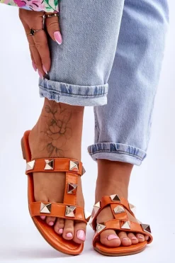 Damskie Klapki Z Dużymi Ćwiekami Pomarańczowe Mercure