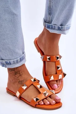 Damskie Klapki Z Dużymi Ćwiekami Pomarańczowe Mercure