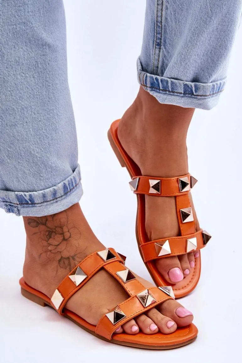 Damskie Klapki Z Dużymi Ćwiekami Pomarańczowe Mercure