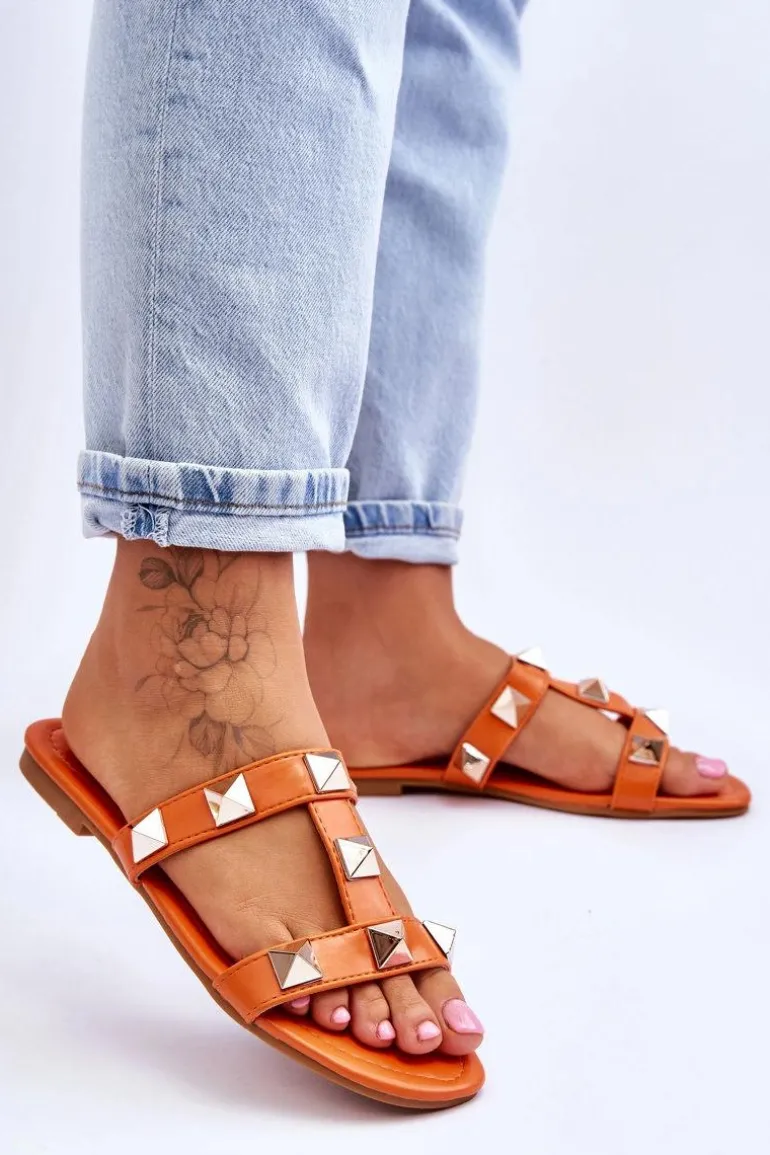 Damskie Klapki Z Dużymi Ćwiekami Pomarańczowe Mercure