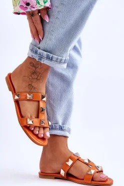 Damskie Klapki Z Dużymi Ćwiekami Pomarańczowe Mercure