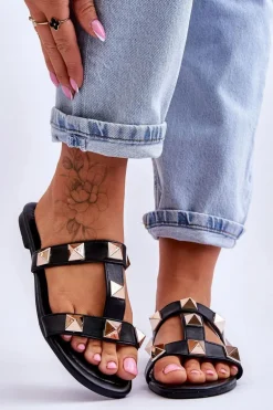 Damskie Klapki Z Dużymi Ćwiekami Czarne Mercure