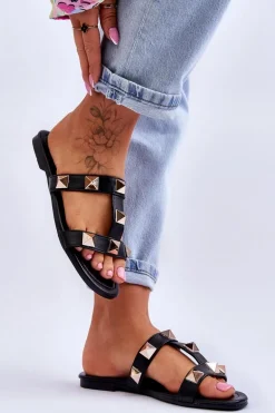 Damskie Klapki Z Dużymi Ćwiekami Czarne Mercure