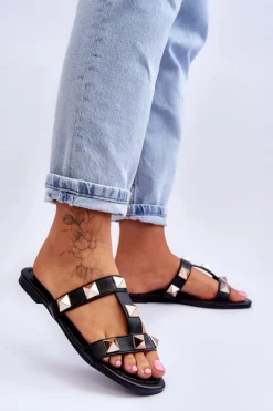 Damskie Klapki Z Dużymi Ćwiekami Czarne Mercure