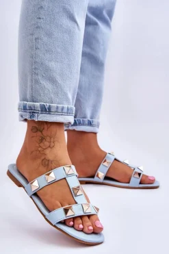 Damskie Klapki Z Dużymi Ćwiekami Niebieskie Mercure