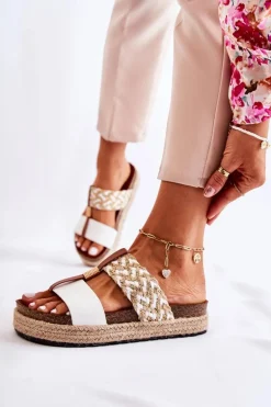 Damskie Klapki Z Eko Skóry Białe Simona