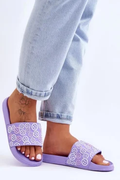 Damskie Klapki Z Emotikonami Fioletowe Cosette