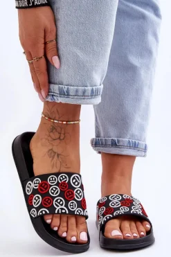 Damskie Klapki Z Emotikonami Czarne Cosette